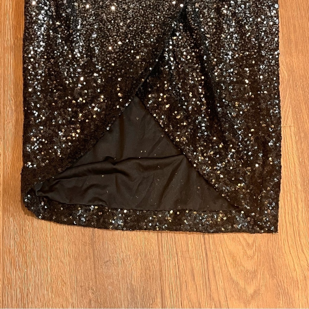 Marchesa Notte | Ombré one shoulder Sequin tulle black sheath dress Women size 6 - Picture 3 of 12